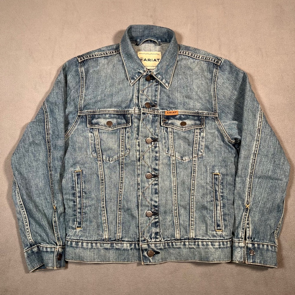 Ariat Mens Denim Trucker Jacket‎ Mens Size Small Blue Western Cowboy